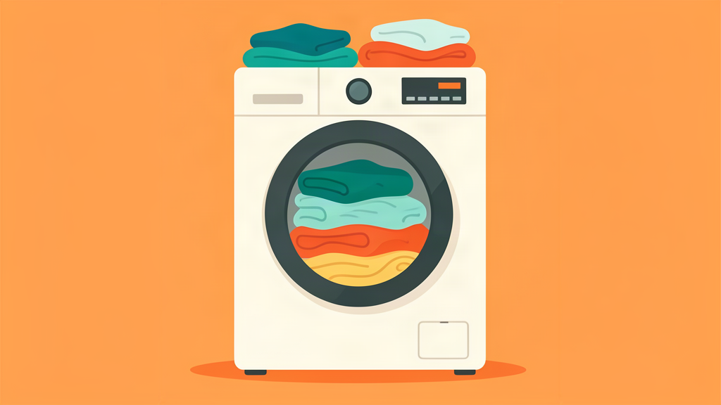 Een wasmachine met gesorteerde wasstapels in verschillende kleuren